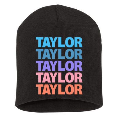 modern repeated text design first name t.aylor Short Acrylic Beanie