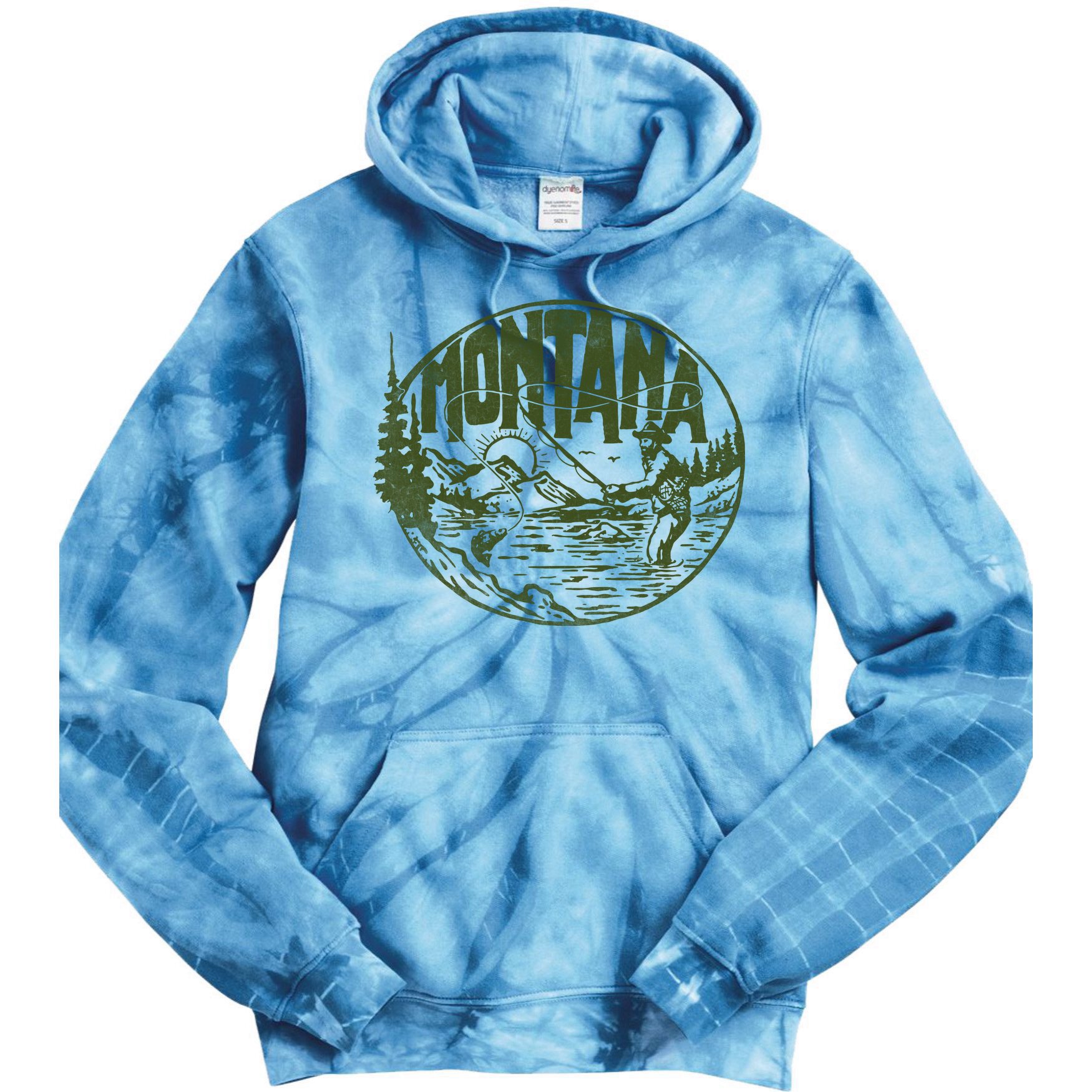 Montana Retro Trout Fishing Vintage Fly Fisherman Sketch Tie Dye Hoodie