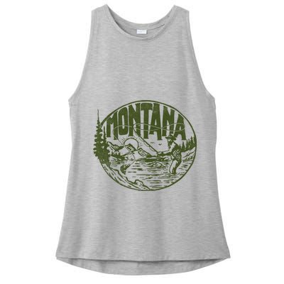 Montana Retro Trout Fishing Vintage Fly Fisherman Sketch Ladies PosiCharge Tri-Blend Wicking Tank