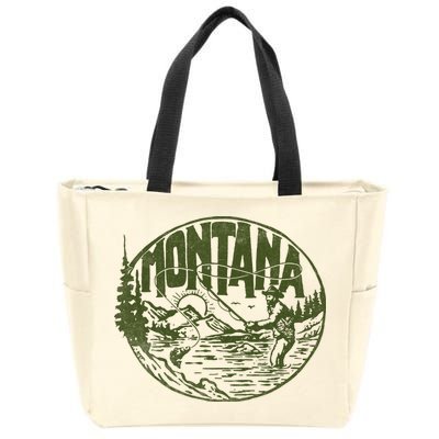 Montana Retro Trout Fishing Vintage Fly Fisherman Sketch Zip Tote Bag