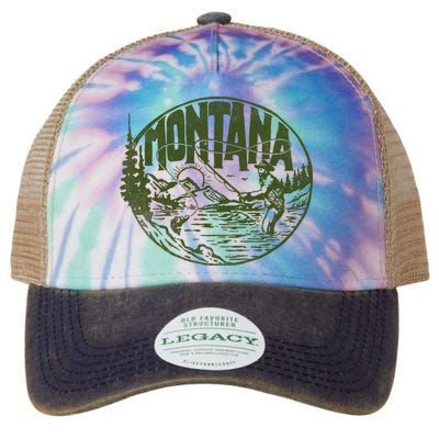 Montana Retro Trout Fishing Vintage Fly Fisherman Sketch Legacy Tie Dye Trucker Hat