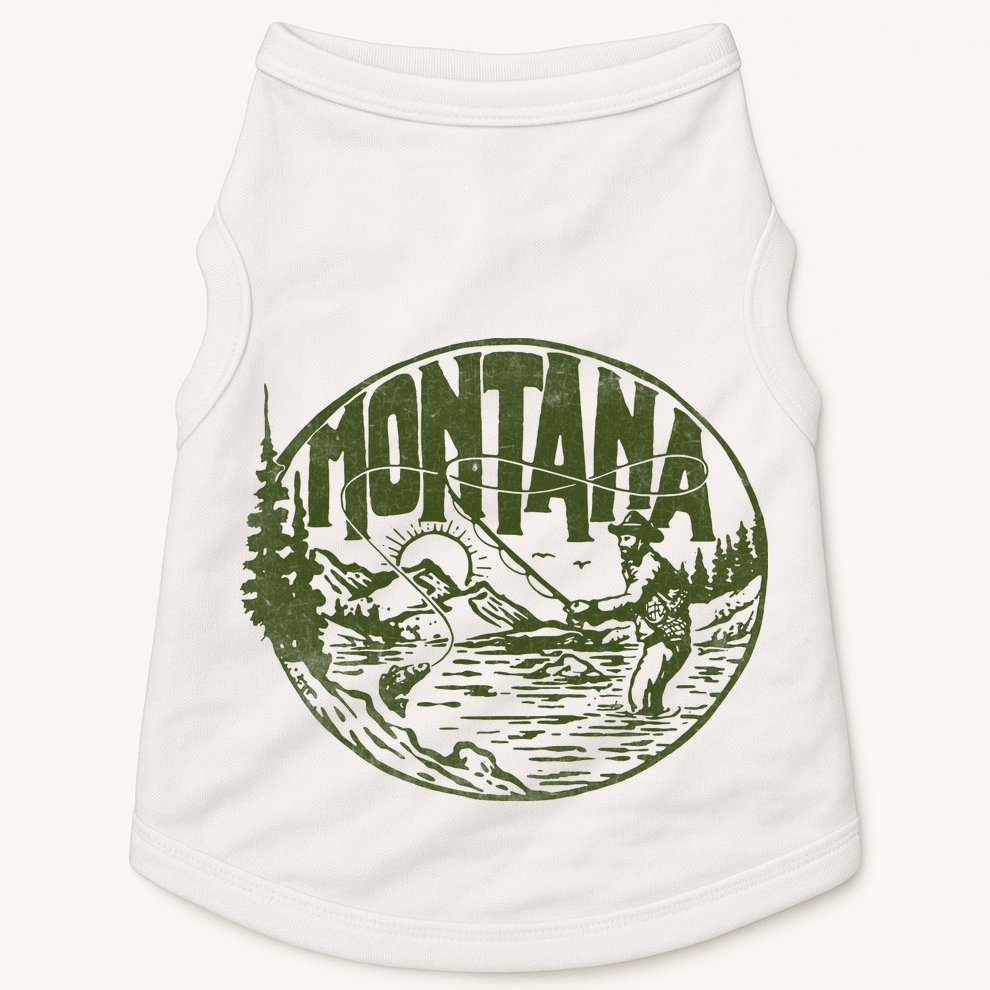 Montana Retro Trout Fishing Vintage Fly Fisherman Sketch Doggie Tank