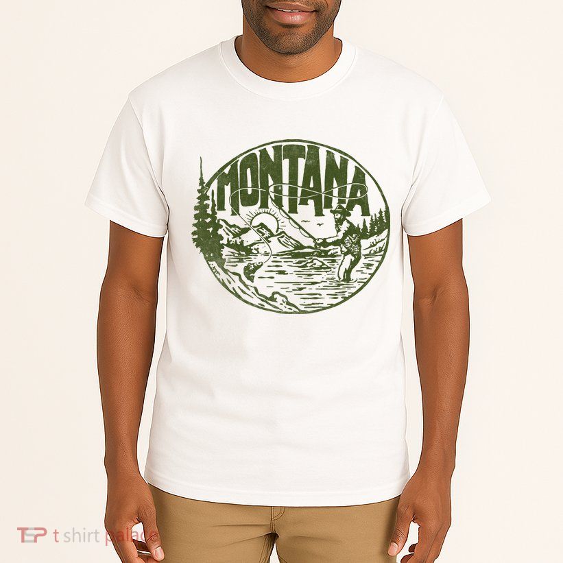 Montana Retro Trout Fishing Vintage Fly Fisherman Sketch Tall T-Shirt