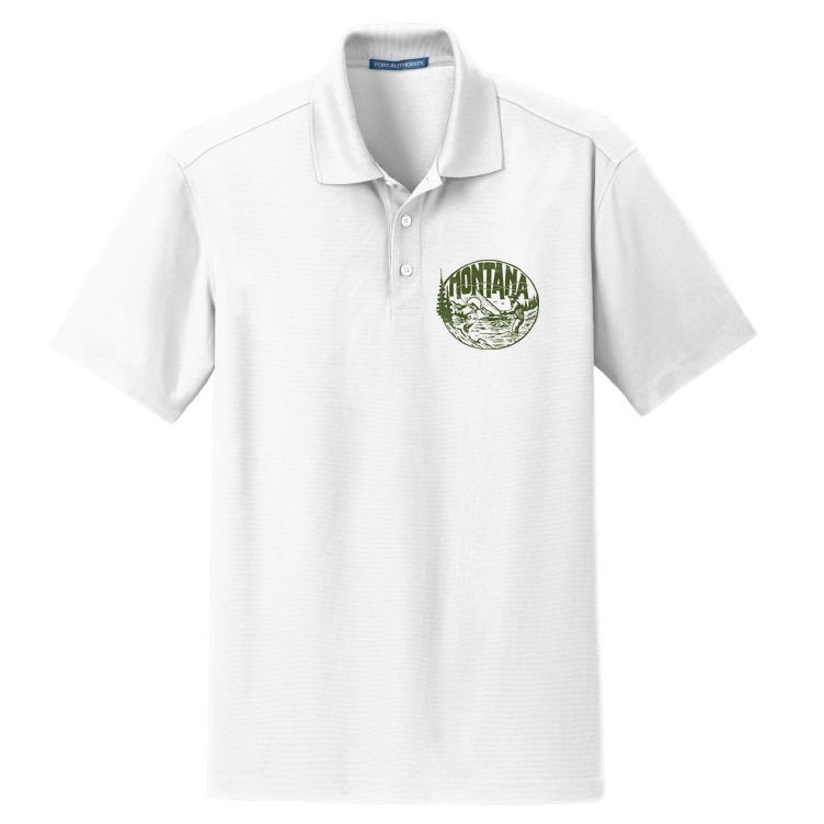 Montana Retro Trout Fishing Vintage Fly Fisherman Sketch Dry Zone Grid Polo