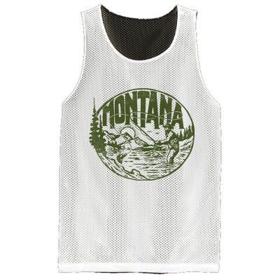 Montana Retro Trout Fishing Vintage Fly Fisherman Sketch Mesh Reversible Basketball Jersey Tank