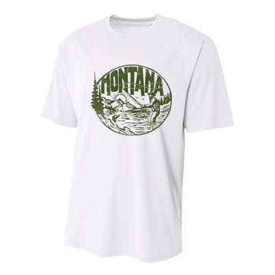 Montana Retro Trout Fishing Vintage Fly Fisherman Sketch Youth Performance Sprint T-Shirt