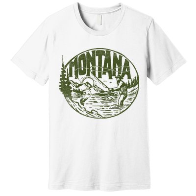 Montana Retro Trout Fishing Vintage Fly Fisherman Sketch Premium T-Shirt