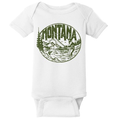 Montana Retro Trout Fishing Vintage Fly Fisherman Sketch Baby Bodysuit