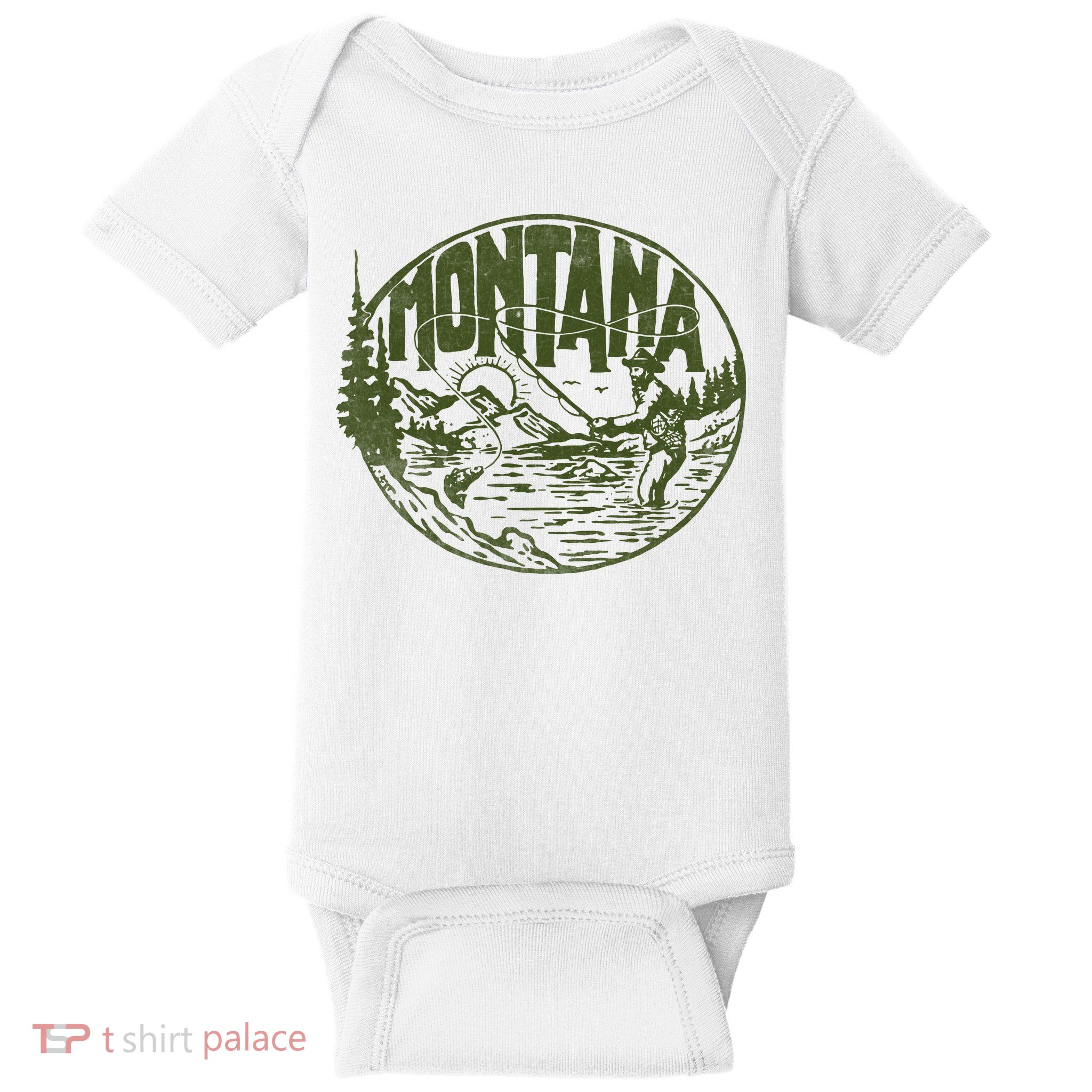 Montana Retro Trout Fishing Vintage Fly Fisherman Sketch Baby Bodysuit