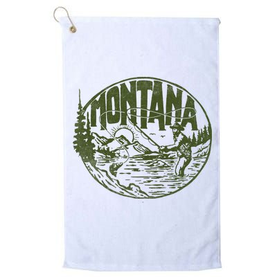 Montana Retro Trout Fishing Vintage Fly Fisherman Sketch Golf Towel