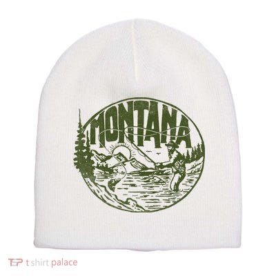 Montana Retro Trout Fishing Vintage Fly Fisherman Sketch Short Acrylic Beanie