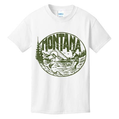 Montana Retro Trout Fishing Vintage Fly Fisherman Sketch Kids T-Shirt