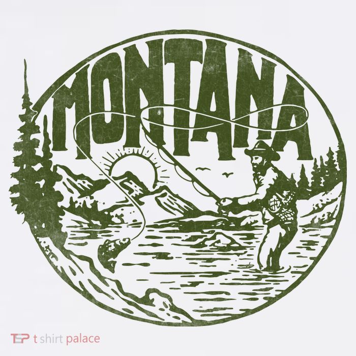 Montana Retro Trout Fishing Vintage Fly Fisherman Sketch Kids T-Shirt