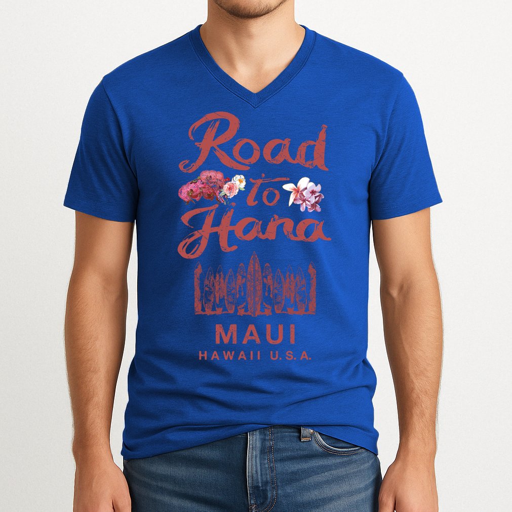 Maui Road To Hana Hawaii Retro Hawaiian Gift V-Neck T-Shirt
