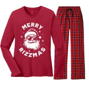 Merry Rizzmas Teens School Funny Christmas Santa Claus Women's Long Sleeve Flannel Pajama Set 