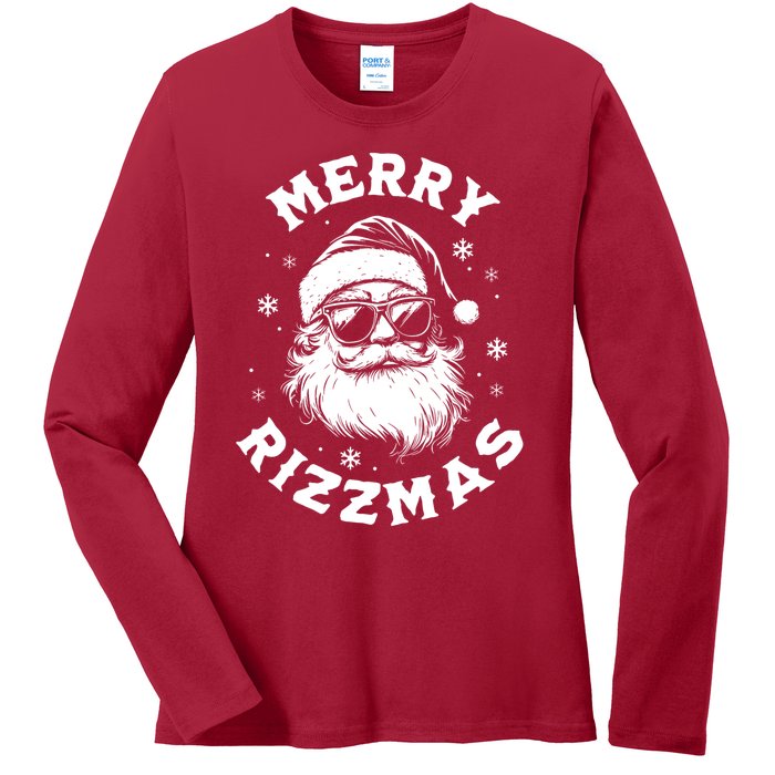 Merry Rizzmas Teens School Funny Christmas Santa Claus Ladies Long Sleeve Shirt