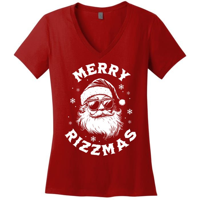 Merry Rizzmas Teens School Funny Christmas Santa Claus Women's V-Neck T-Shirt