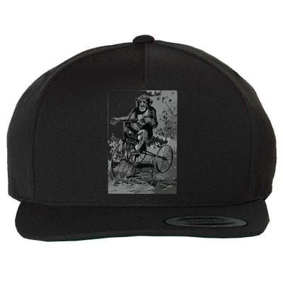 Monkey Riding Tricycle ArtVintage Chimp Funny Wool Snapback Cap