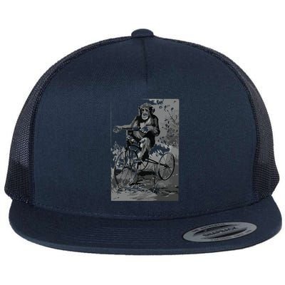 Monkey Riding Tricycle ArtVintage Chimp Funny Flat Bill Trucker Hat