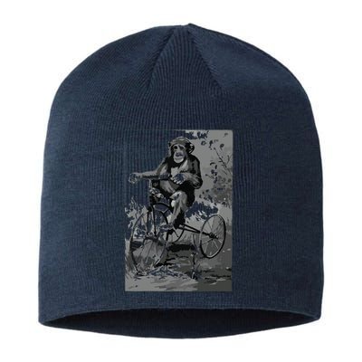 Monkey Riding Tricycle ArtVintage Chimp Funny Sustainable Beanie