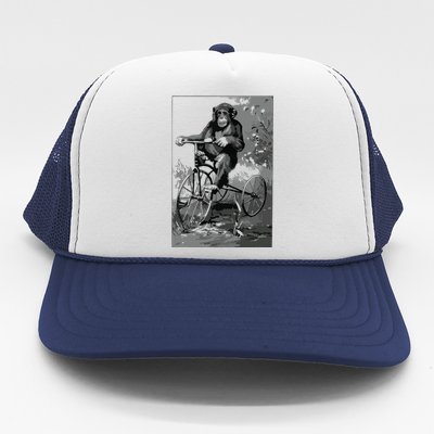 Monkey Riding Tricycle ArtVintage Chimp Funny Trucker Hat