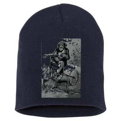 Monkey Riding Tricycle ArtVintage Chimp Funny Short Acrylic Beanie