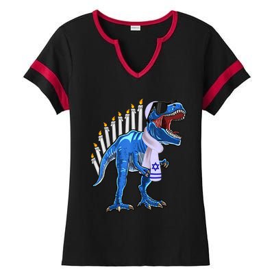 Menorasaurus Rex T Rex Dinosaur Hanukkah Gift Ladies Halftime Notch Neck Tee