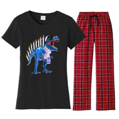 Menorasaurus Rex T Rex Dinosaur Hanukkah Gift Women's Flannel Pajama Set