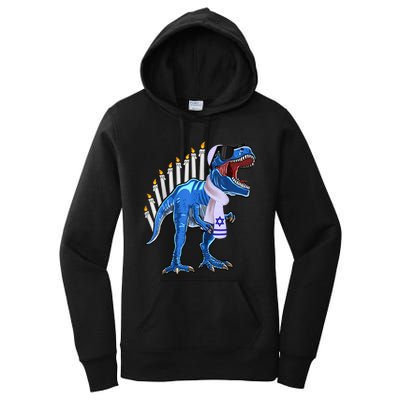 Menorasaurus Rex T Rex Dinosaur Hanukkah Gift Women's Pullover Hoodie