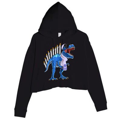 Menorasaurus Rex T Rex Dinosaur Hanukkah Gift Crop Fleece Hoodie