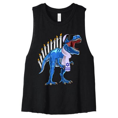 Menorasaurus Rex T Rex Dinosaur Hanukkah Gift Women's Racerback Cropped Tank