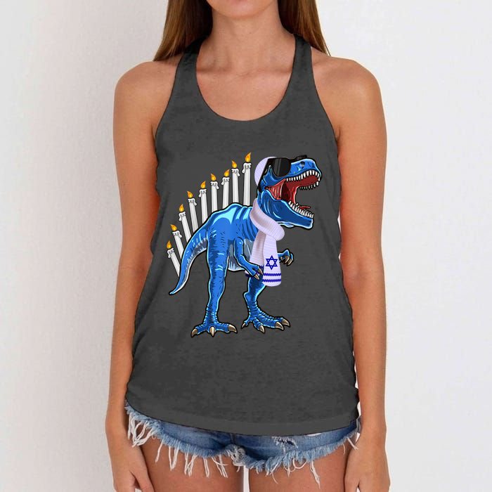 Menorasaurus Rex T Rex Dinosaur Hanukkah Gift Women's Knotted Racerback Tank