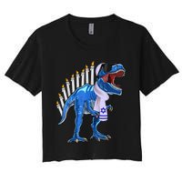 Menorasaurus Rex T Rex Dinosaur Hanukkah Gift Women's Crop Top Tee