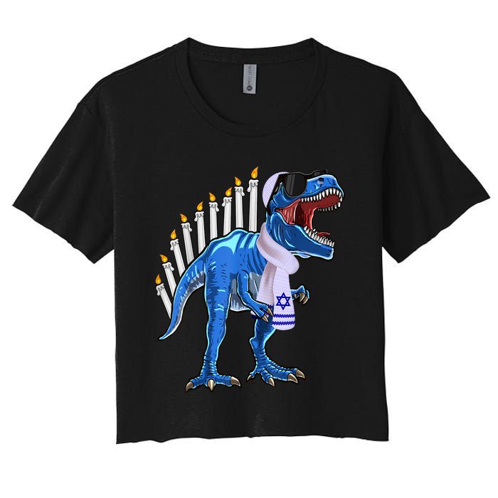 Menorasaurus Rex T Rex Dinosaur Hanukkah Gift Women's Crop Top Tee