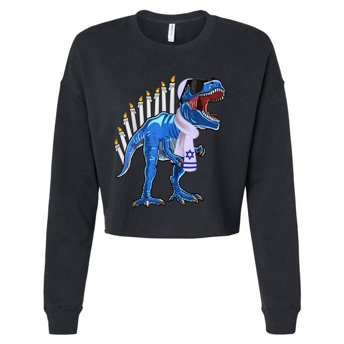 Menorasaurus Rex T Rex Dinosaur Hanukkah Gift Cropped Pullover Crew