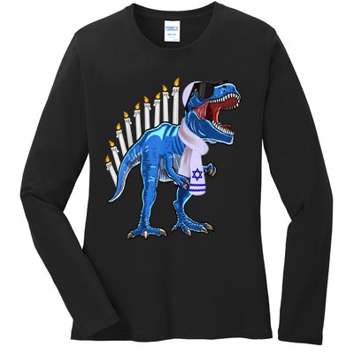 Menorasaurus Rex T Rex Dinosaur Hanukkah Gift Ladies Long Sleeve Shirt