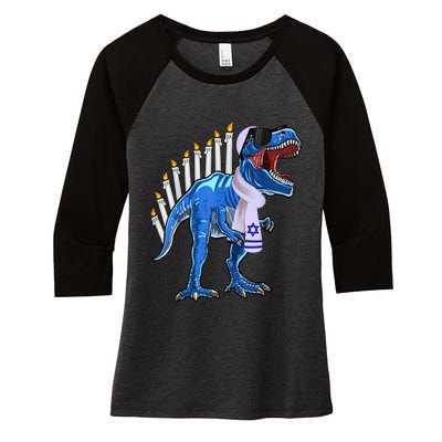 Menorasaurus Rex T Rex Dinosaur Hanukkah Gift Women's Tri-Blend 3/4-Sleeve Raglan Shirt