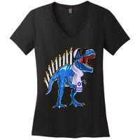 Menorasaurus Rex T Rex Dinosaur Hanukkah Gift Women's V-Neck T-Shirt