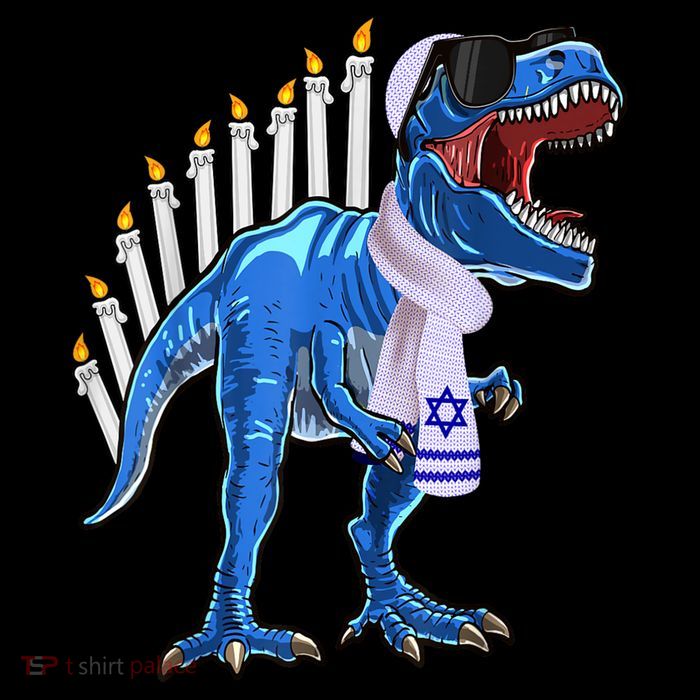 Menorasaurus Rex T Rex Dinosaur Hanukkah Gift Women's V-Neck T-Shirt