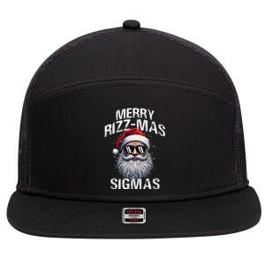 Merry Rizzmas Teens School Funny Christmas Santa Claus 7 Panel Mesh Trucker Snapback Hat