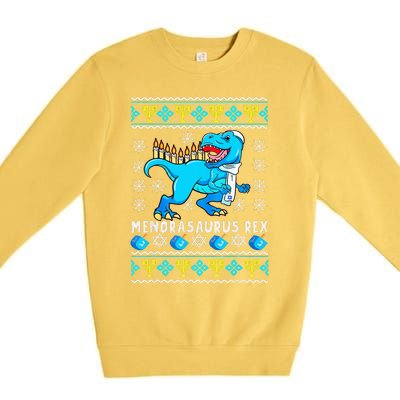 Menorasaurus Rex T Rex Dinosaur Hanukkah Premium Crewneck Sweatshirt