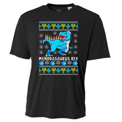 Menorasaurus Rex T Rex Dinosaur Hanukkah Cooling Performance Crew T-Shirt