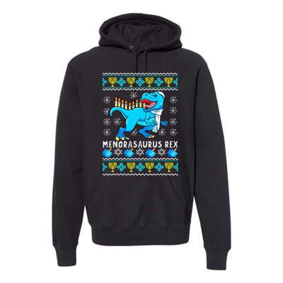 Menorasaurus Rex T Rex Dinosaur Hanukkah Premium Hoodie