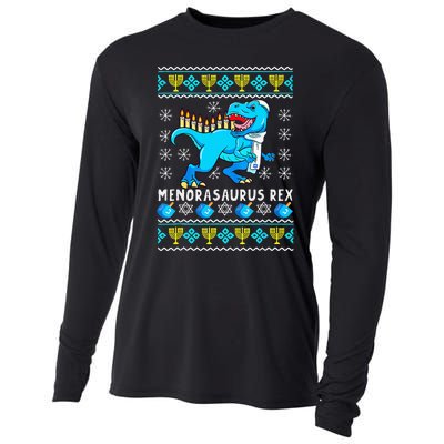 Menorasaurus Rex T Rex Dinosaur Hanukkah Cooling Performance Long Sleeve Crew