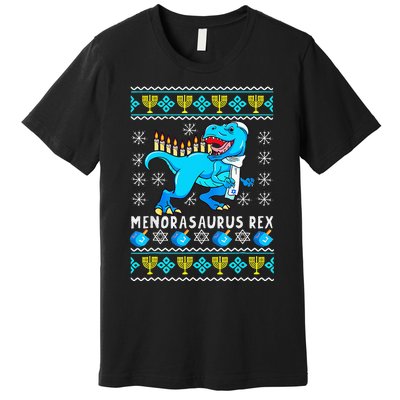 Menorasaurus Rex T Rex Dinosaur Hanukkah Premium T-Shirt