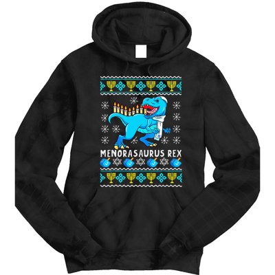 Menorasaurus Rex T Rex Dinosaur Hanukkah Tie Dye Hoodie