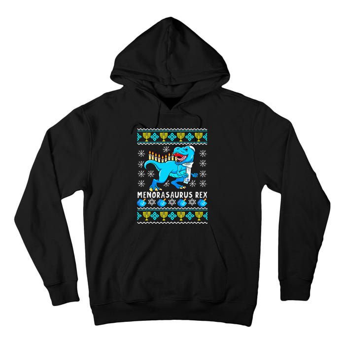 Menorasaurus Rex T Rex Dinosaur Hanukkah Tall Hoodie