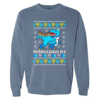 Menorasaurus Rex T Rex Dinosaur Hanukkah Garment-Dyed Sweatshirt