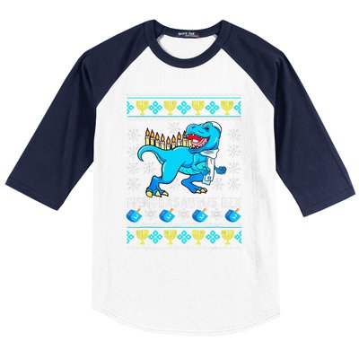 Menorasaurus Rex T Rex Dinosaur Hanukkah Baseball Sleeve Shirt