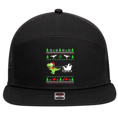 Merry Rexmas Ugly Sweater Christmas Gifts Dinosaur Lover 7 Panel Mesh Trucker Snapback Hat